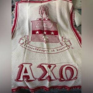 Alpha Chi Omega Red Cream Fringe Throw Blanket Sorority Crest Soft Greek College